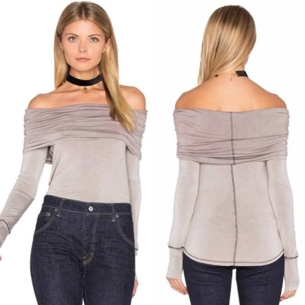 Free People Cosmo Cowl Long Sleeve Top in Taupe